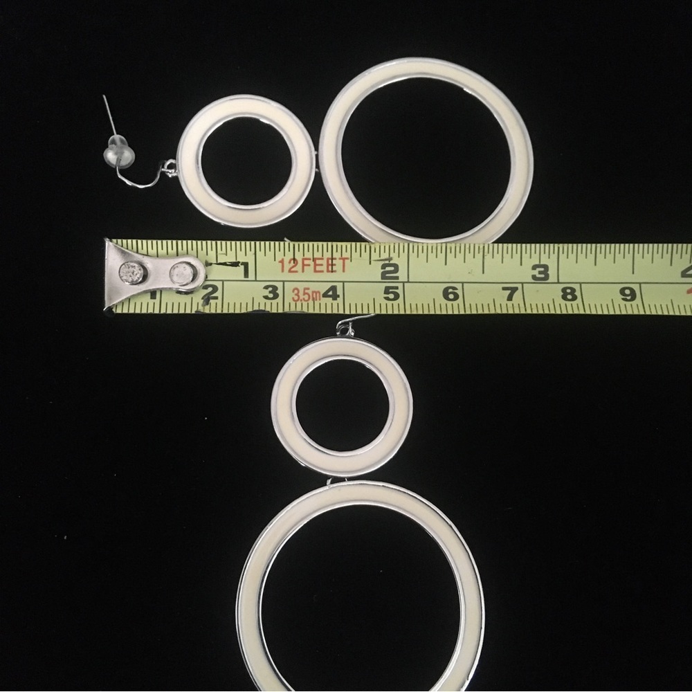 Cream and Silver Tone Double Hoop Earrings - Picture 7 of 7